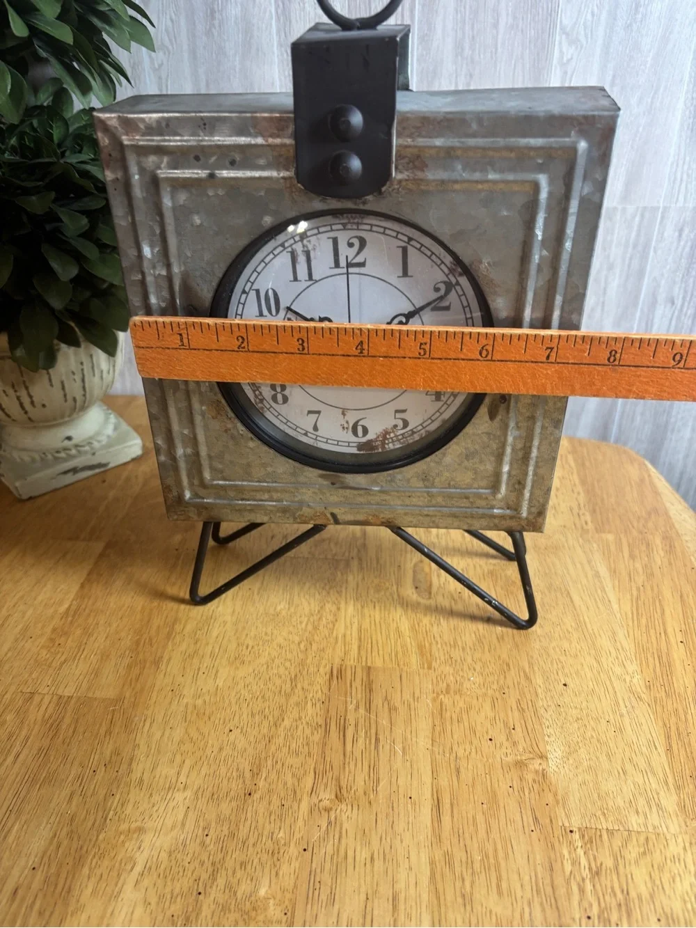 Rustic Industrial Galvanized Metal Tabletop Clock Farmhouse Decor